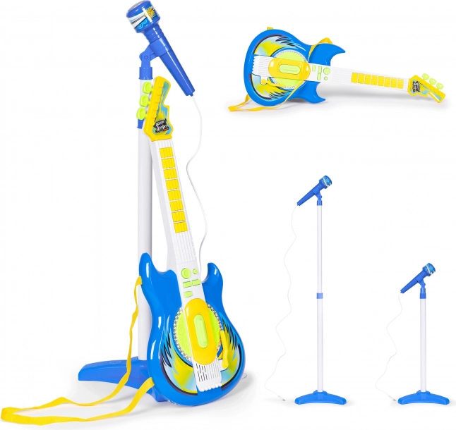 Električna gitara s mikrofonom i stalkom za djecu, MP3 kompatibilna, plava