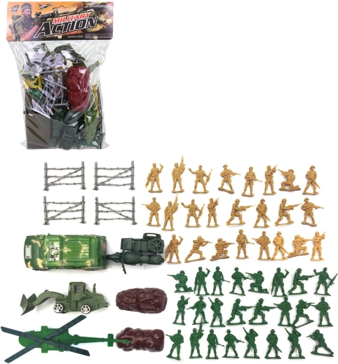 Plastic military play set with soldier figures and vehicles