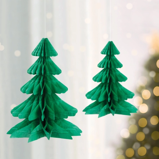Paper 3D Christmas Tree-Shaped Lanterns – Set of 2