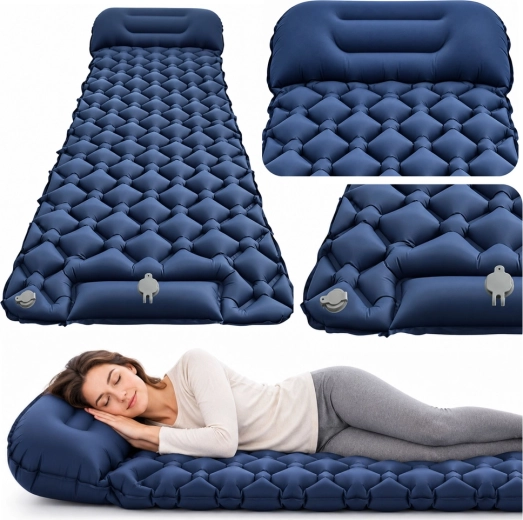Inflatable camping mattress for one person with pillow 190 × 60 cm