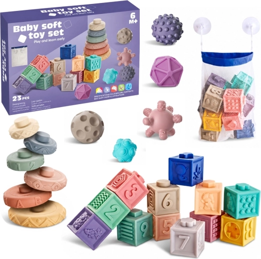 Meke gumene edukativne kocke sa životinjama, brojevima i uzorcima (27 kom)