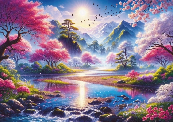 Art Puzzle ribnjak pod trešnjinim cvjetovima 1500 dijelova