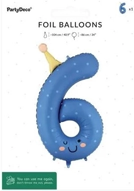 PartyDeco folijski balon broj 6 plavi 86 cm