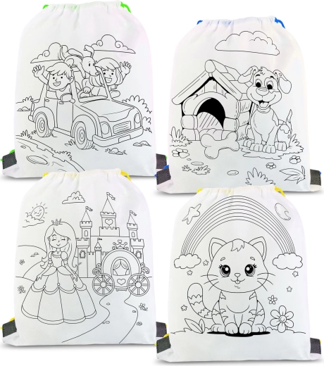 Colorable drawstring shoe bag with 4 markers - 1 piece
