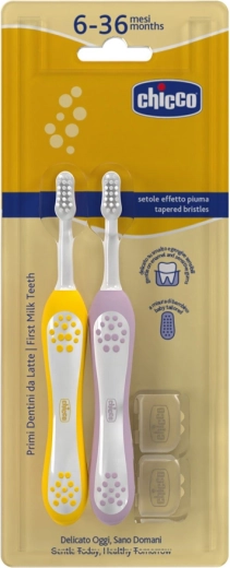 Chicco set dječjih zubnih četkica Lilac-Mustard 6–36 mj., 2 kom