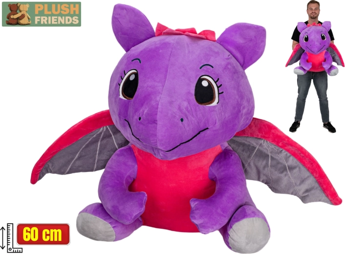 Plush Friends ljubičasti plišani zmaj 60 cm, sjedeći