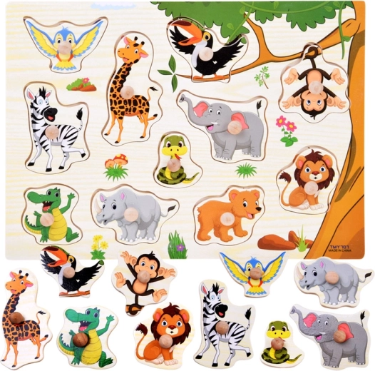 Drvene umetajuće puzzle džungla s ručkama, 11 dijelova
