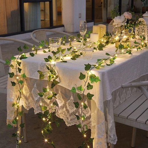 LED light chain with leaves, 20 LEDs, 2 m, warm white