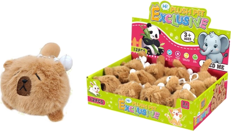Plush Wind-Up Capybara Keychain with Bell - 1 Piece