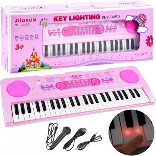 Dječji elektronički klavijaturistički instrument BIGFUN s osvijetljenim tipkama, 49 tipki