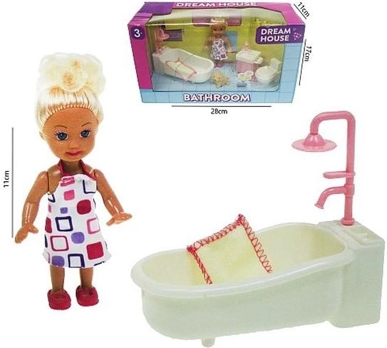 Mini lutkica 11 cm sa setom za kupaonicu