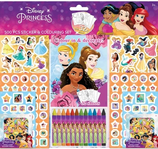 Disney princeze – set naljepnica s bojankom i voštanim bojicama (500 kom)