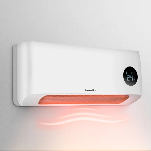 Wall-mounted heater with LED display and remote control, 1000/2000 W, white