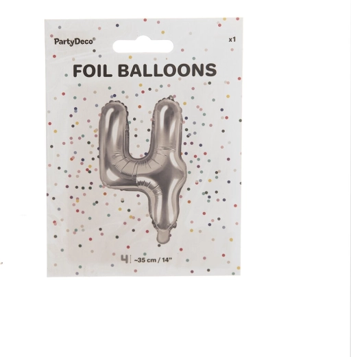 Folijski balon broj 4 srebrni 35 cm