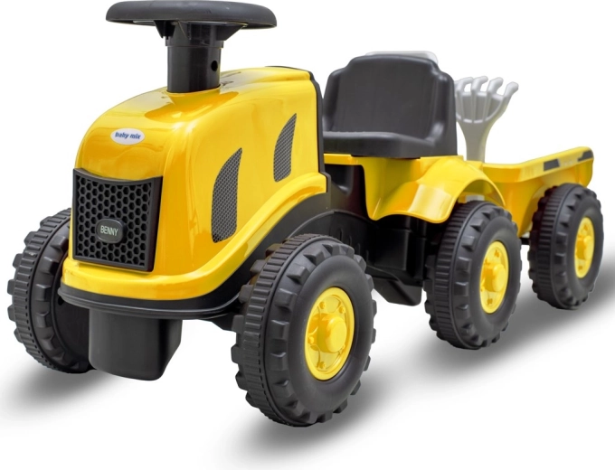 Dječje guralo traktor s prikolicom i alatom Baby Mix Benny žuti