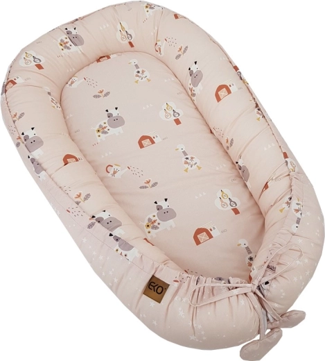 Eko obostrano pamučno gnijezdo za bebe my farm stars powder pink 90 × 60 cm