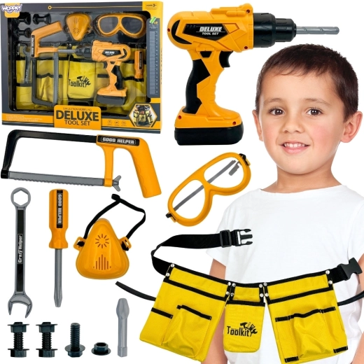 WOOPIE Little Handyman Children's Tool Set with Belt, Safety Glasses and Drill, 16 Pieces