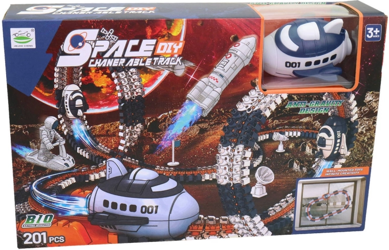 MaDe svemirska staza na zid s vakuumskim čašicama – konstrukcijski set sa space shuttleom i astronautom na baterije (201 dijelova)