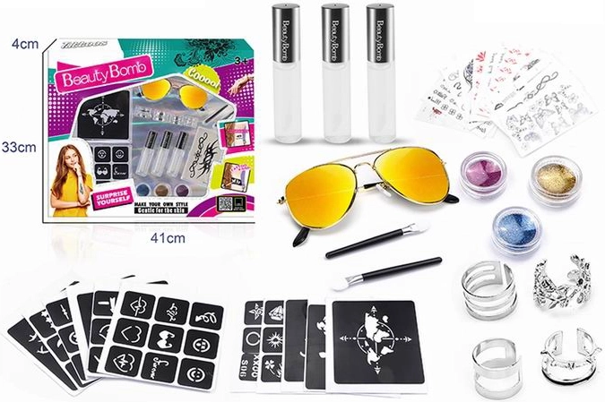 Set za privremene tetovaže s naočalama BEAUTY BOMB