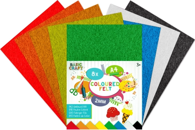 Set šarenih filcanih papira A4, 8 listova, 2 mm