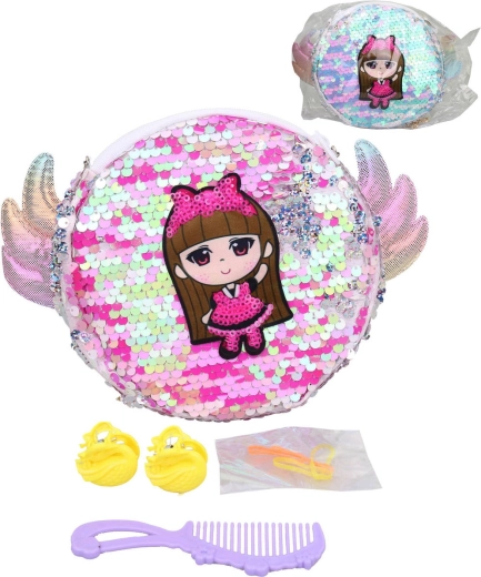 Children’s sequin handbag and cosmetic pouch with hairdressing accessories 20 × 15 cm - 1 piece