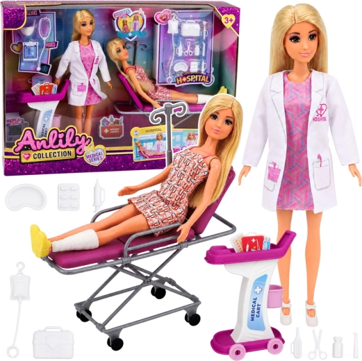 Anlily Collection set: lutka liječnica s pacijenticom, bolnički krevet i medicinska kolica