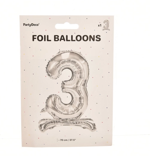 Stojeći folijski balon broj 3 srebrni 70 cm