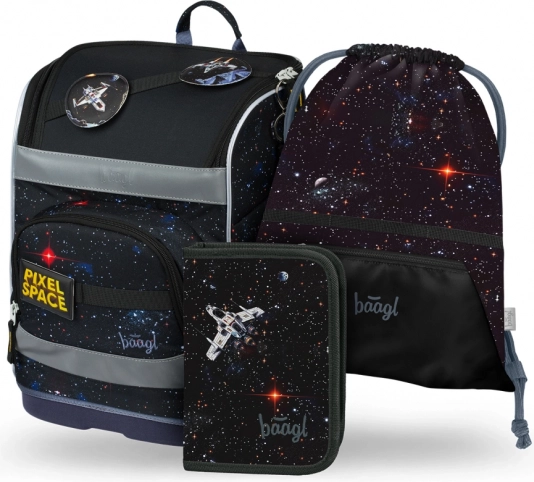 Školski set BAAGL: Zippy Plus Pixel Space - torba, pernica, vrećica
