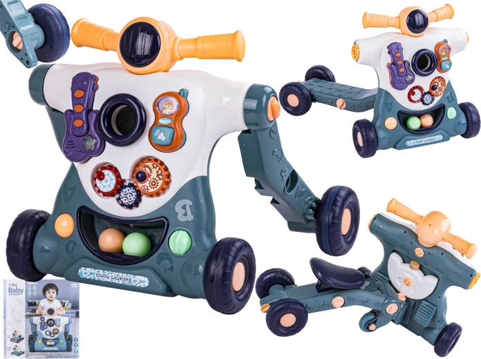 Educational 3-in-1 baby walker (walker, ride-on, scooter) blue