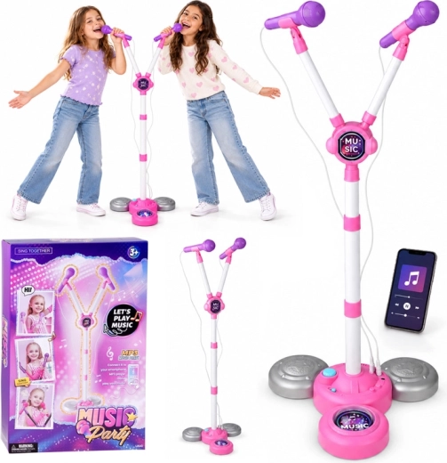 Children's karaoke set with two microphones on an adjustable stand