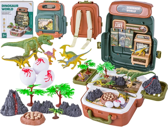 Veliki dinosaurov set u ruksaku – figurice u koferu s vulkanom i dodacima (30 kom)