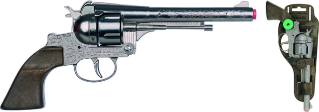 Kovbojski srebrni revolver, metalni - 12 hitaca