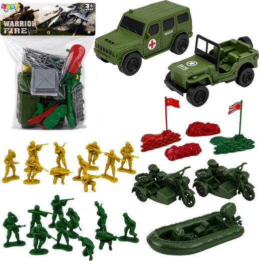 Military play set with soldiers, vehicles and base – 46 pieces