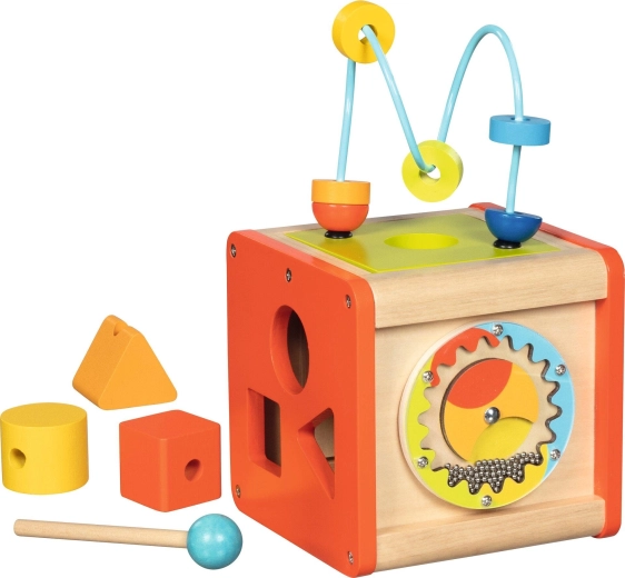 Active wooden cube with xylophone