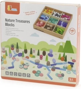 Viga Montessori Educational Wooden Blocks Natural Treasures, 141 Pieces