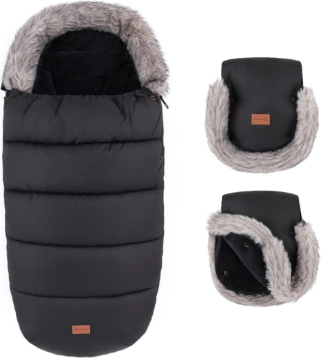 Petite&Mars zimski set: vreća za kolica Comfy 4u1 i rukavice za kolica Furry forever black