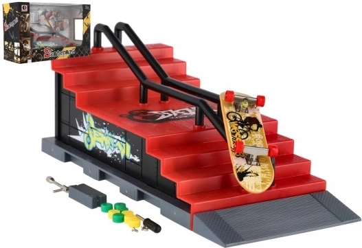 Prstovni skatepark sa stepenicama i ogradom – fingerboard 8 cm s rampom i dodacima