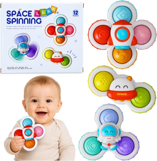 Senzorički spineri s vakuumskom čašicom za bebe – svemirski motiv, set od 3 kom