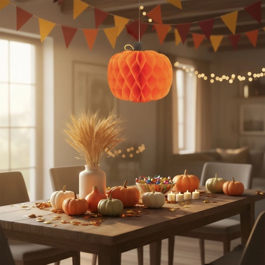 Autumn Paper Pumpkin-Shaped Lantern Decoration 30 cm