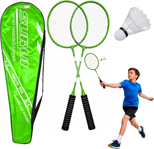 Zeleni set za badminton s 2 reketa, lopticom i futrolom