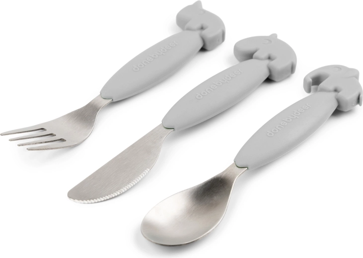 Done by Deer cutlery set Easy-grip Deer friends grey