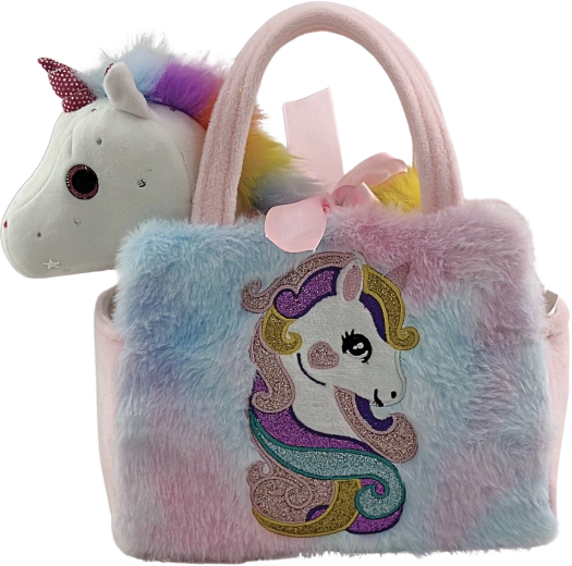 Plush unicorn handbag with a star