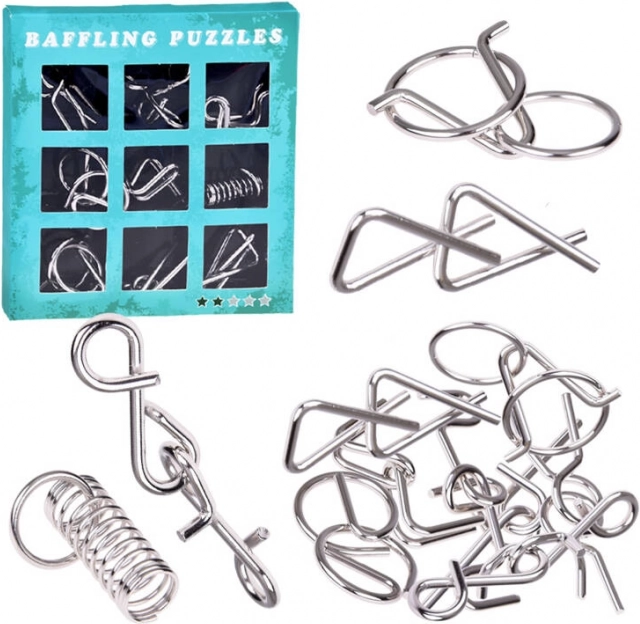 Set of metal wire puzzles – 9 pieces