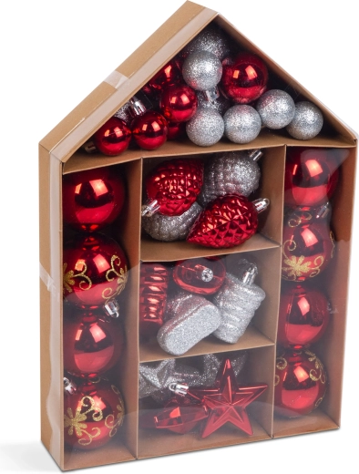 Set of Christmas tree ornaments, red and silver, 36 pieces