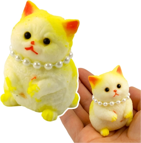 mekani antistresni squishy mačkica s perlicama, bijelo‑žuta 7,5 cm