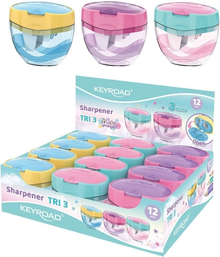Keyroad Tri Plus Pastel Sharpener, three-hole with large-capacity container