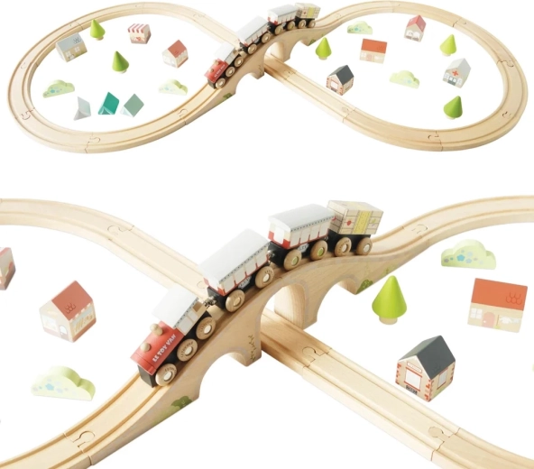 Le Toy Van wooden train set with bridge and town (40 pieces)