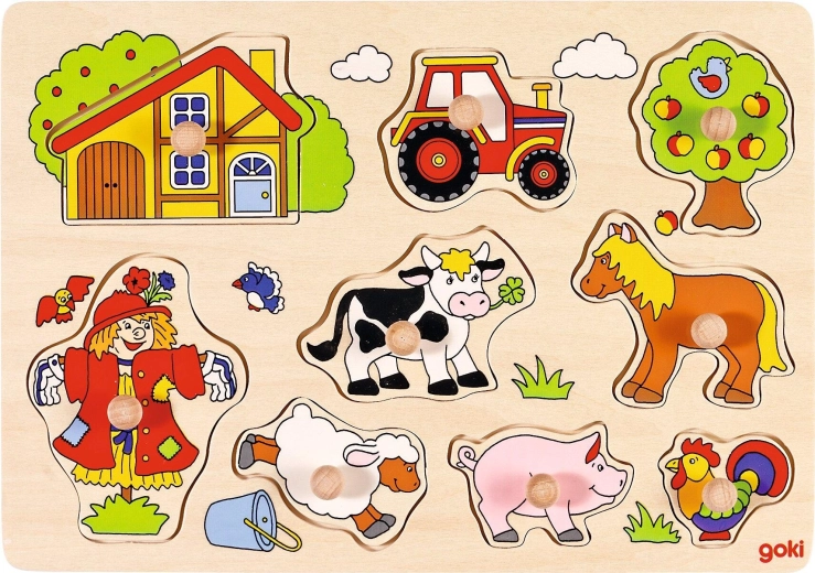Wooden lift-out farm puzzle with knobs