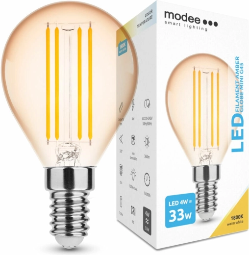 Modee LED filamentna žarulja Amber Globe Mini G45 4 W E14, 360 lm, toplo bijela, zatamnjujuća