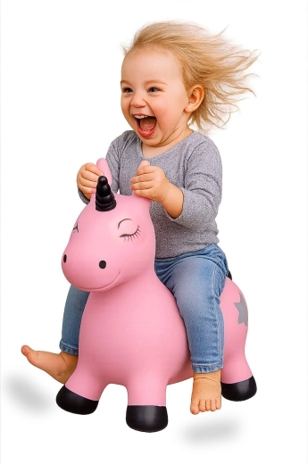 HoppyDoo Pink Bouncy Unicorn with Hand Pump
